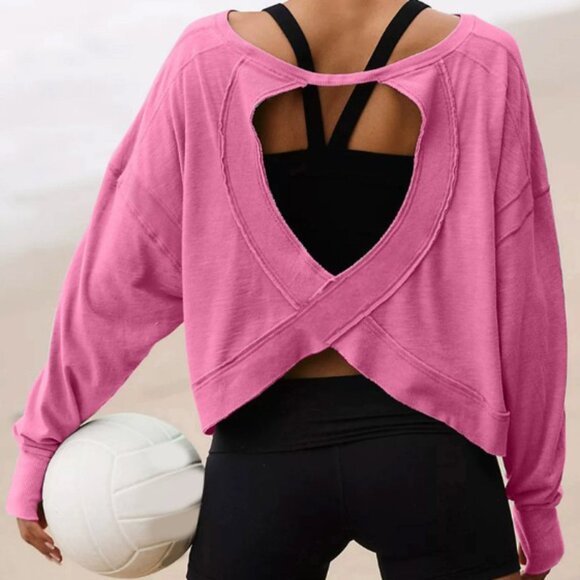 NEW Women's Backless Loose Tops Long Sleeve Workout Tops - Picture 1 of 2